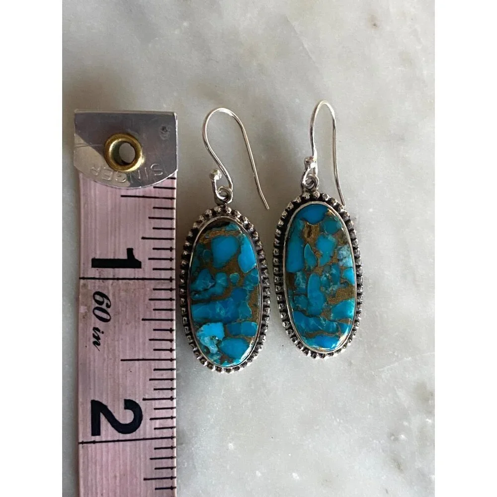 NEW Spiney Turquoise Beaded Sterling Silver Dangle Earrings